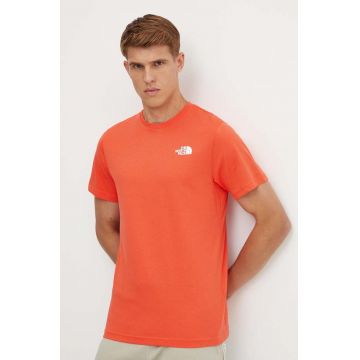 The North Face tricou din bumbac S/S Redbox Tee barbati, culoarea portocaliu, cu imprimeu, NF0A87NP5OM1