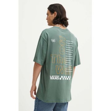 Vans tricou din bumbac barbati, culoarea verde, cu imprimeu, VN000HFT1CI1