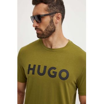 HUGO tricou din bumbac barbati, culoarea verde, cu imprimeu, 50467556