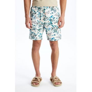 Pantaloni scurti de baie cu snur de ajustare si model tropical