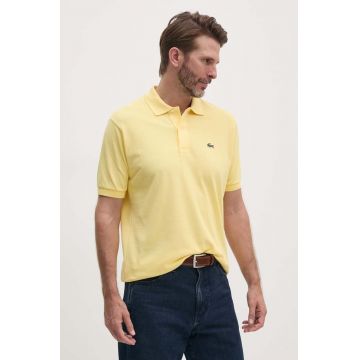 Lacoste polo de bumbac culoarea galben, neted