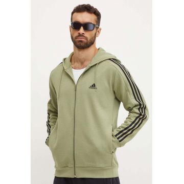 adidas bluza Essentials barbati, culoarea verde, cu glugă, cu imprimeu, JE0341