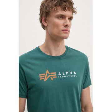 Alpha Industries tricou din bumbac barbati, culoarea verde, cu imprimeu