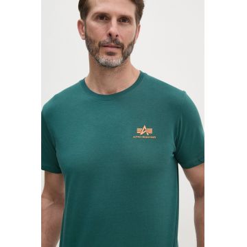 Alpha Industries tricou din bumbac barbati, culoarea verde, cu imprimeu