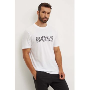 Boss Green tricou din bumbac barbati, culoarea alb, cu imprimeu, 50519358