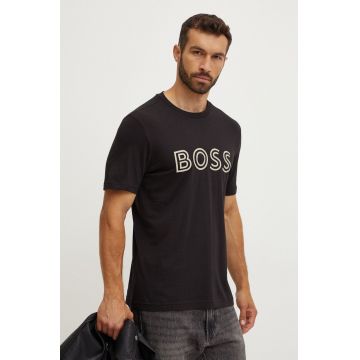 Boss Green tricou din bumbac barbati, culoarea negru, cu imprimeu, 50519358