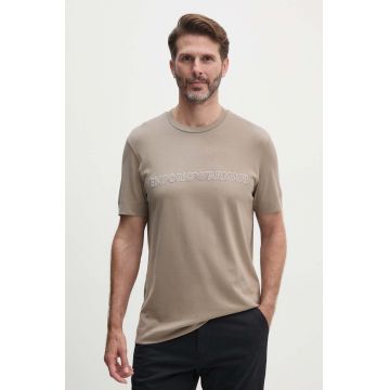 Emporio Armani tricou din bumbac barbati, culoarea maro, cu imprimeu, 6D1T98 1JOCZ