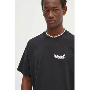 Herschel tricou din bumbac barbati, culoarea negru, cu imprimeu