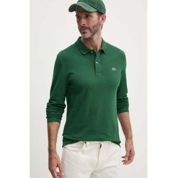 Lacoste longsleeve din bumbac culoarea verde, neted, PH4013