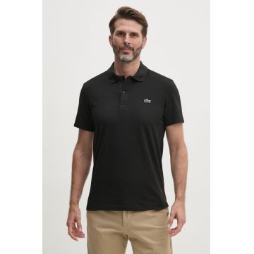 Lacoste tricou polo barbati, culoarea negru, neted, DH5522