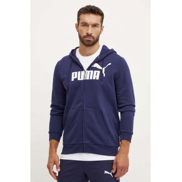 Puma bluza barbati, culoarea albastru marin, cu glugă, cu imprimeu