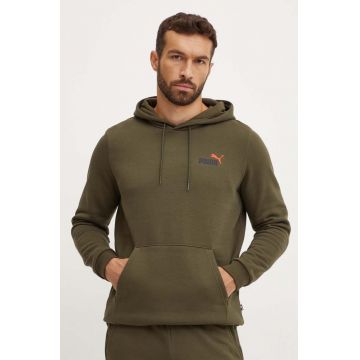 Puma bluza barbati, culoarea verde, cu glugă, cu imprimeu, 674471