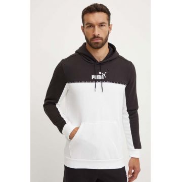 Puma bluza ESS BLOCK x TAPE barbati, culoarea alb, cu glugă, modelator, 673342