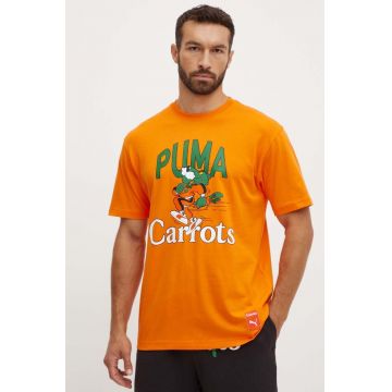 Puma tricou din bumbac PUMA X CARROTS Graphic Tee barbati, culoarea portocaliu, cu imprimeu, 627443