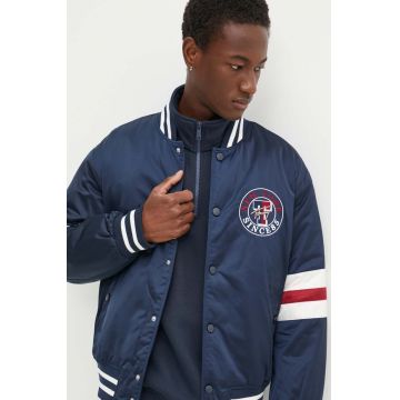 Tommy Jeans geaca bomber barbati, culoarea albastru marin, de iarna, DM0DM18897