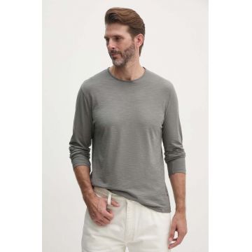 United Colors of Benetton longsleeve din bumbac culoarea gri, neted