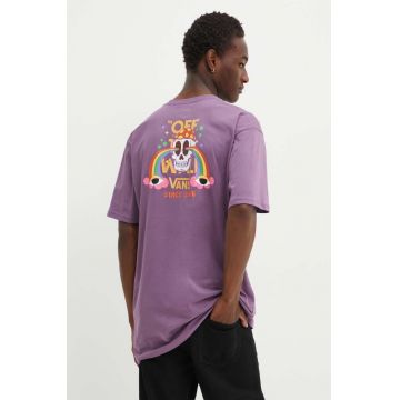 Vans tricou din bumbac barbati, culoarea violet, cu imprimeu, VN000KHWCIF1