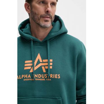 Alpha Industries bluza barbati, culoarea verde, cu glugă, cu imprimeu