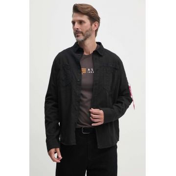 Alpha Industries camasa din bumbac barbati, culoarea negru, cu guler clasic, regular