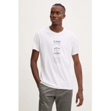 G-Star Raw tricou din bumbac barbati, culoarea alb, cu imprimeu, D25083-C506