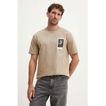 Les Deux tricou din bumbac barbati, culoarea bej, cu imprimeu, LDM101194