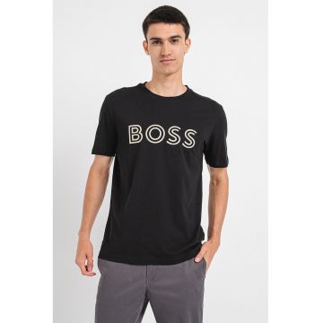 Tricou cu decolteu la baza gatului si imprimeu logo