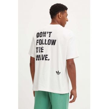 adidas Originals tricou din bumbac barbati, culoarea bej, cu imprimeu, IU2810