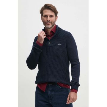 Aeronautica Militare pulover de bumbac culoarea albastru marin, cu turtleneck, MA1452L409