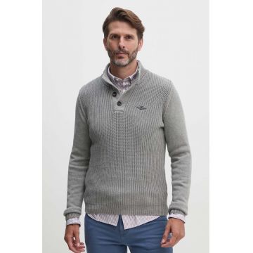 Aeronautica Militare pulover de bumbac culoarea gri, cu turtleneck, MA1452L409