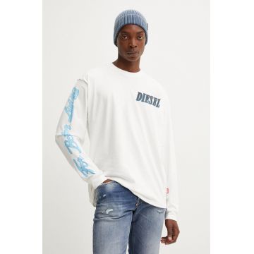 Diesel longsleeve din bumbac T-BOXT-LS-Q15 culoarea bej, cu imprimeu, A15019.0AKAK