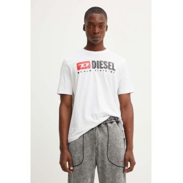 Diesel tricou din bumbac T-ADJUST-K14 barbati, culoarea alb, cu imprimeu, A15025.0GRAI