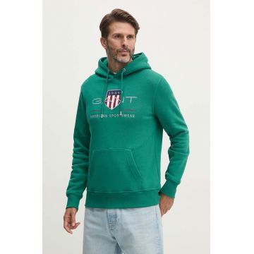 Gant bluza barbati, culoarea verde, cu glugă, cu imprimeu