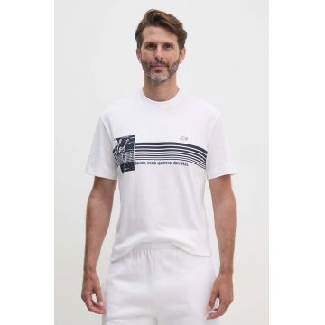 Lacoste tricou din bumbac barbati, culoarea alb, cu imprimeu