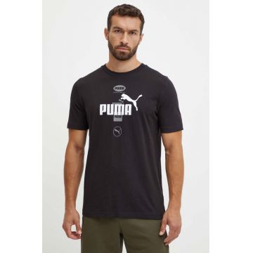 Puma tricou din bumbac barbati, culoarea negru, cu imprimeu, 681738