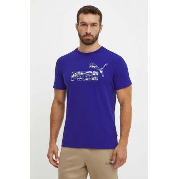 Puma tricou din bumbac barbati, culoarea violet, cu imprimeu, 683236