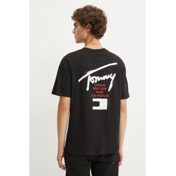 Tommy Jeans tricou barbati, culoarea negru, cu imprimeu, DM0DM18529