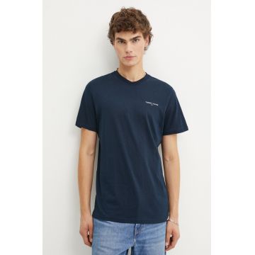 Tommy Jeans tricou din bumbac barbati, culoarea albastru marin, cu imprimeu, DM0DM18555