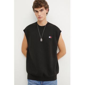 Tommy Jeans vestă din bumbac culoarea negru, DM0DM19194