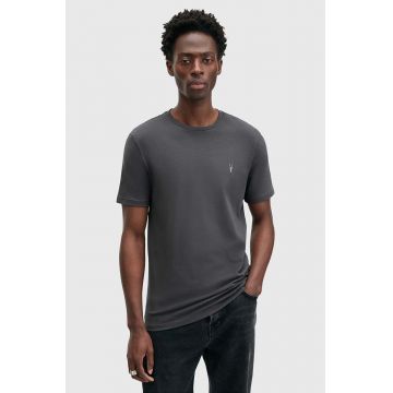 AllSaints tricou din bumbac BRACE barbati, culoarea gri, neted, M030JB