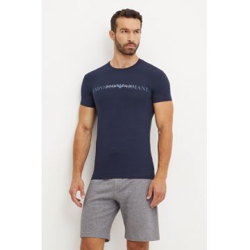 Emporio Armani Underwear tricou lounge culoarea albastru marin, cu imprimeu, 111035 4F729