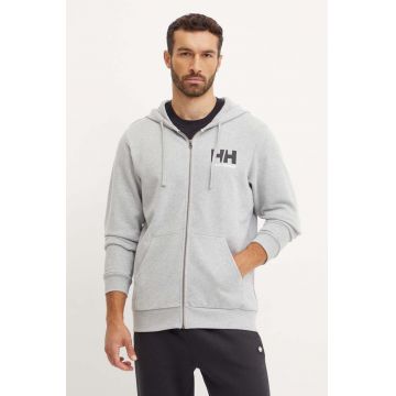 Helly Hansen hanorac de bumbac HH LOGO barbati, culoarea gri, cu glugă, cu imprimeu, 30393