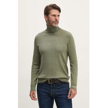 Pepe Jeans pulover din amestec de lana NEW ANDRE TURTLE NECK barbati, culoarea verde, light, cu guler, PM702470