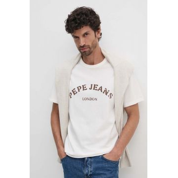 Pepe Jeans tricou din bumbac ANWEN B barbati, culoarea bej, cu imprimeu, PM509711