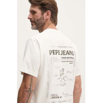 Pepe Jeans tricou din bumbac AUSTIN barbati, culoarea alb, cu imprimeu, PM509631