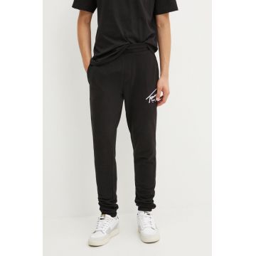 Tommy Jeans pantaloni de trening din bumbac culoarea negru, cu imprimeu, DM0DM19479