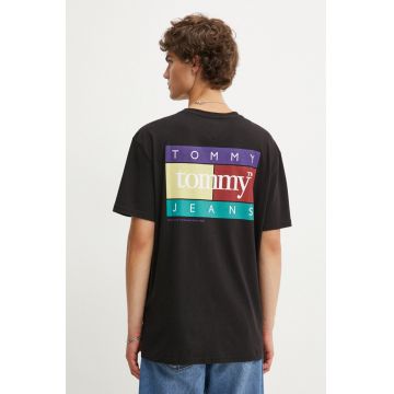 Tommy Jeans tricou din bumbac barbati, culoarea negru, cu imprimeu, DM0DM18527