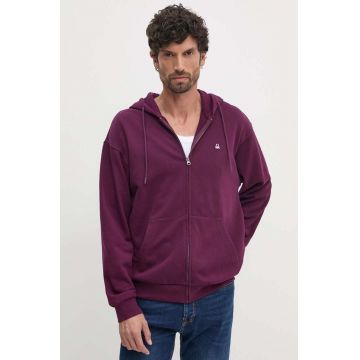 United Colors of Benetton hanorac de bumbac barbati, culoarea violet, cu glugă, neted, 342ZU500P