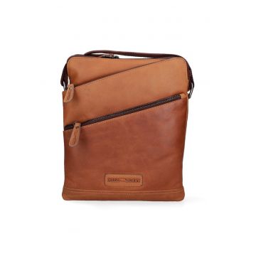 Geanta crossbody de piele cu buzunar cu fermoar