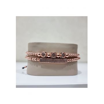 Set 2 bratari Charm din otel inoxidabil si zirconiu - Unisex - rosegold -16-22 cm