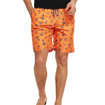 Pantaloni scurti de baie tip sort - barbati - imprimeu cu motive nautice ancora - model cool sailing summer - uscare rapida - EFAYN